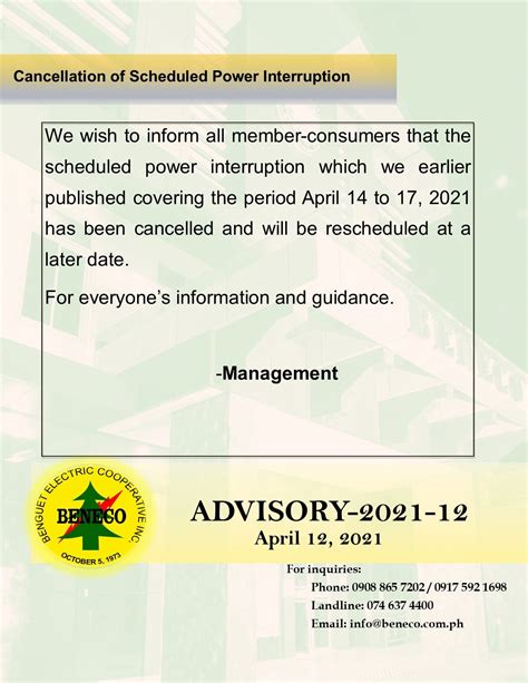 beneco power interruption update today|PUBLIC ADVISORY .